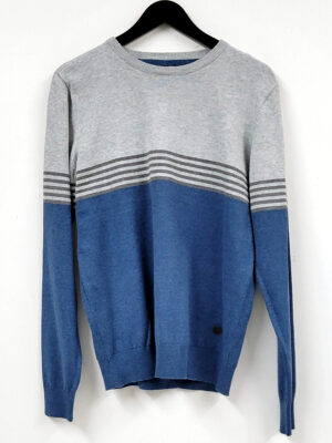 Chandail Point Zero 7953466 en tricot de coton mince avec bandes de couleurs et rayures couleur bleu