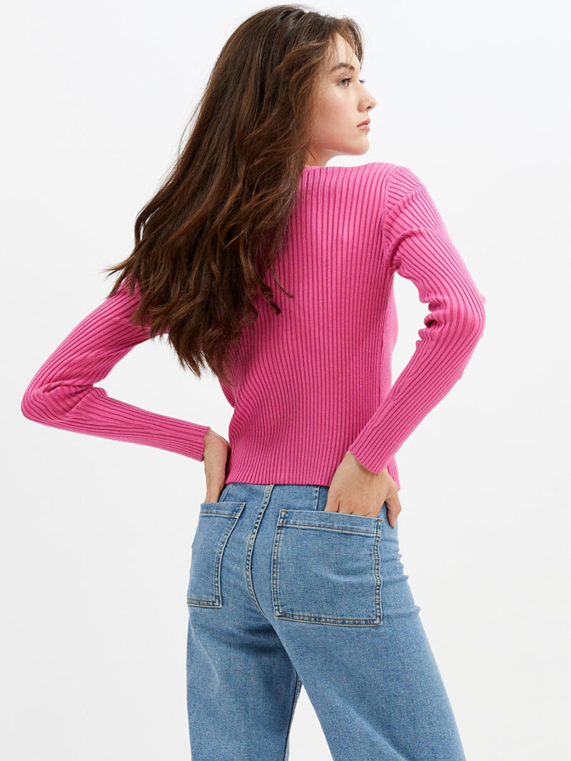 Point Zero cardigan sweater 8953049-2 in rib texture knit pink
