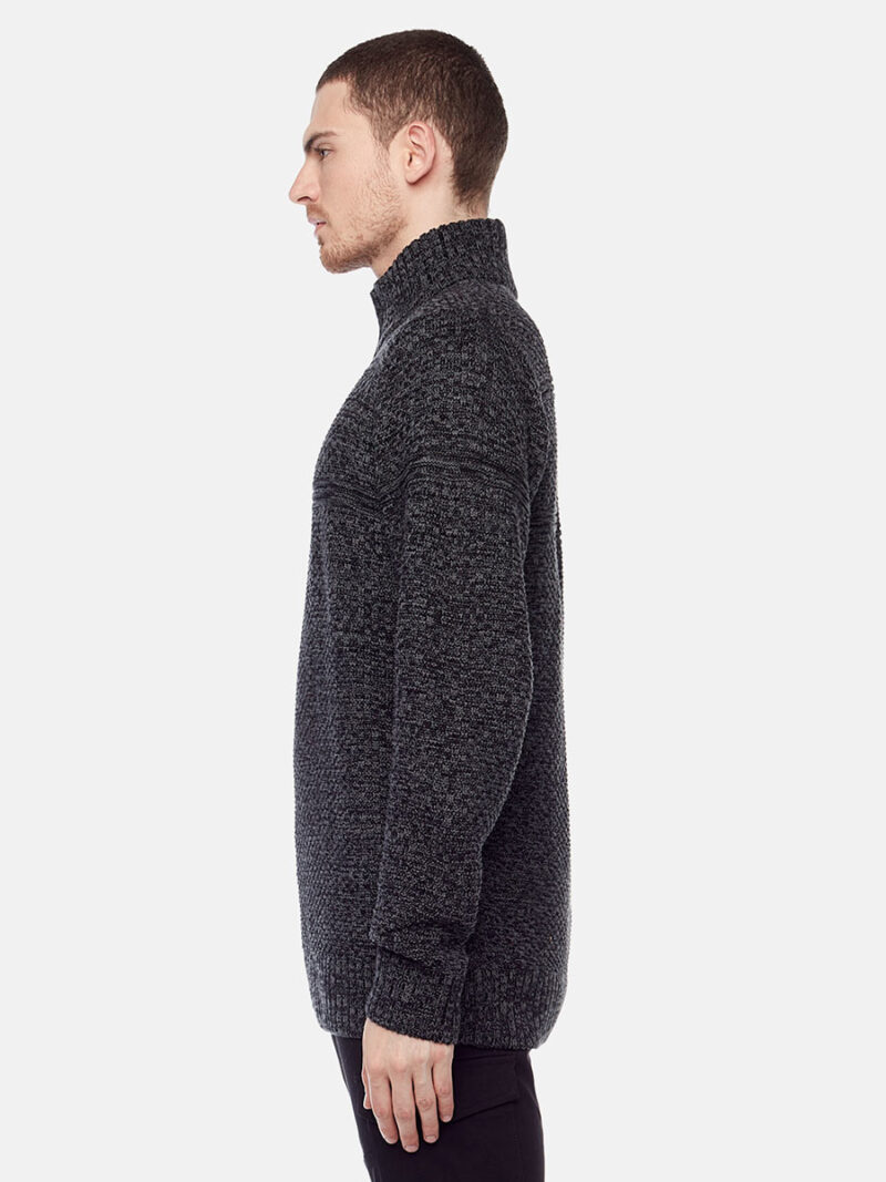 Projek Raw 141822 knit sweater mock zip collar charcoal color