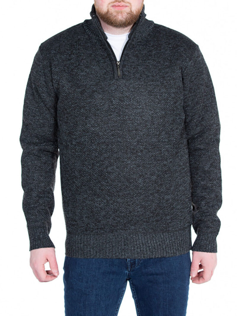 Sugar CHAMONIX knit sweater lined with polar fleece with a mock zip collar charcoal
