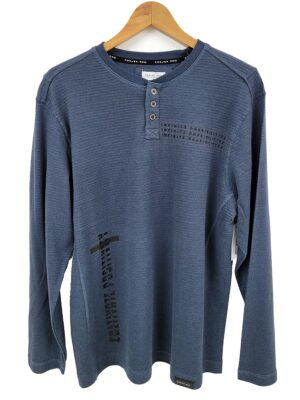 T-Shirt Projek Raw 141740 manches longues style Henley bleu