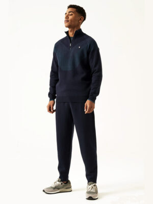Chandail Garcia V21049 en tricot doux et confortable avec un col mock zip combo bleu