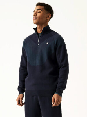 Chandail Garcia V21049 en tricot doux et confortable avec un col mock zip combo bleu