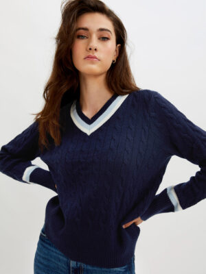 Motion MOK3216 sweater in soft and supple cable knit navy color