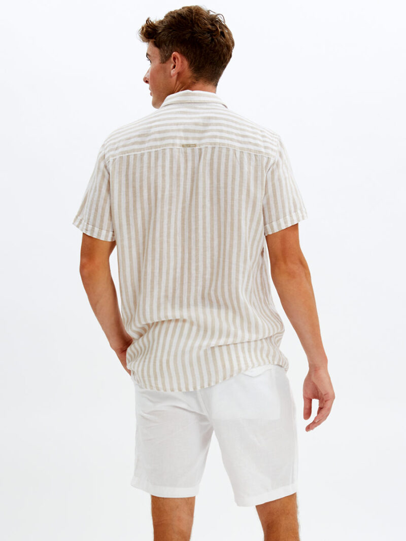 Point Zero shirt 7064301 short sleeve linen with vertical beiges stripes