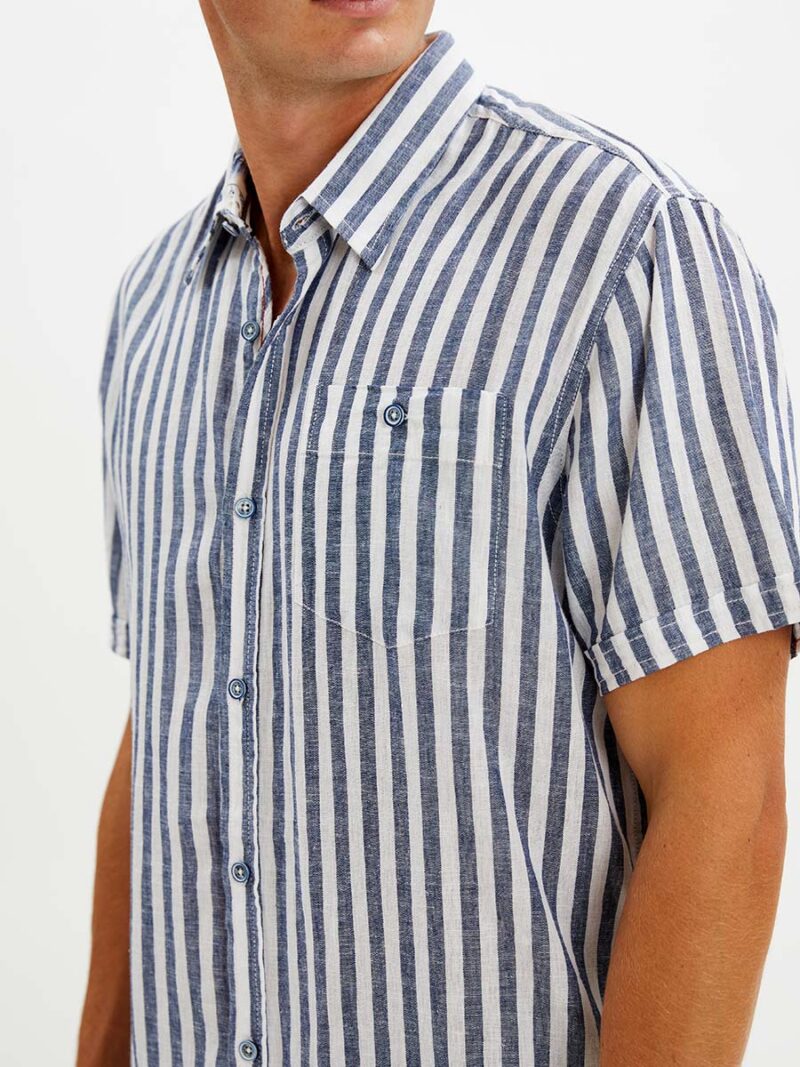 Point Zero shirt 7064301 short sleeve linen with vertical navy stripes