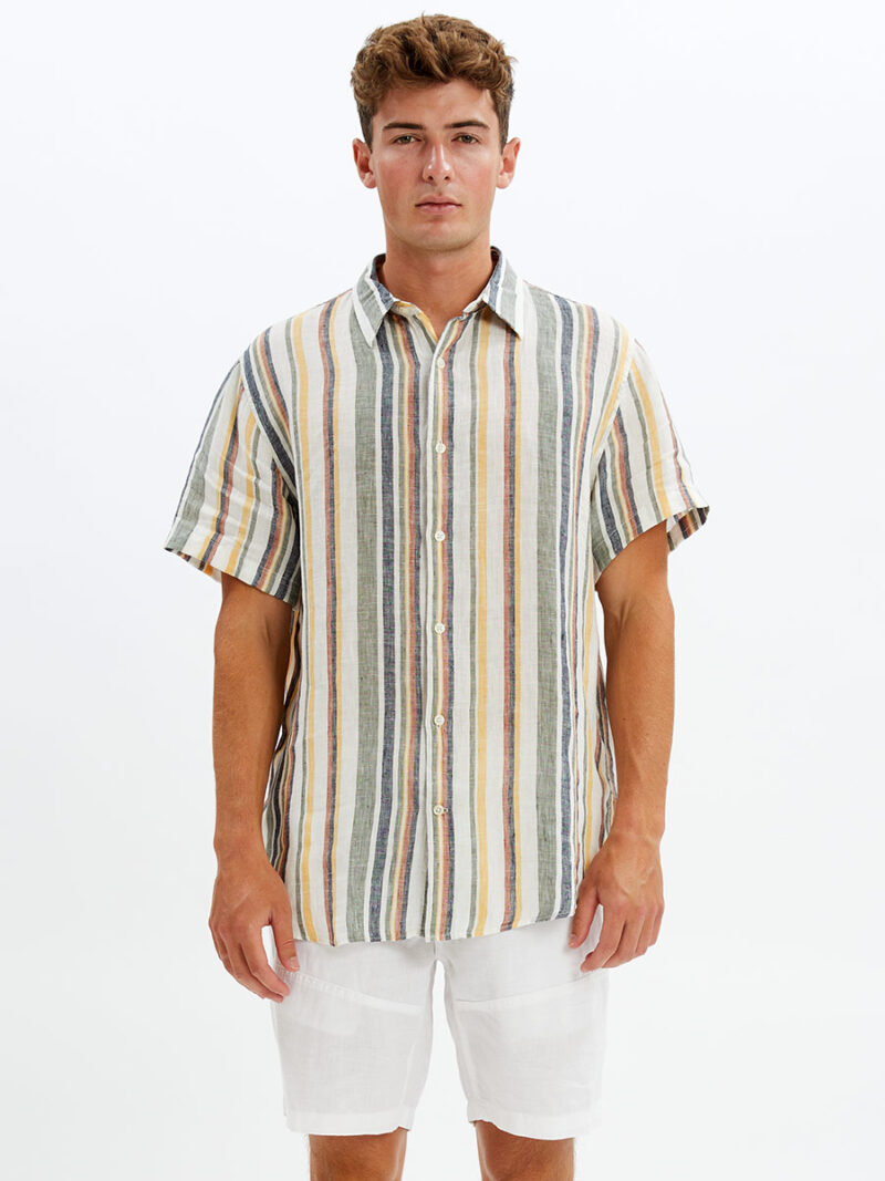 Point Zero 7064310 short-sleeved linen shirt with multicolored stripes