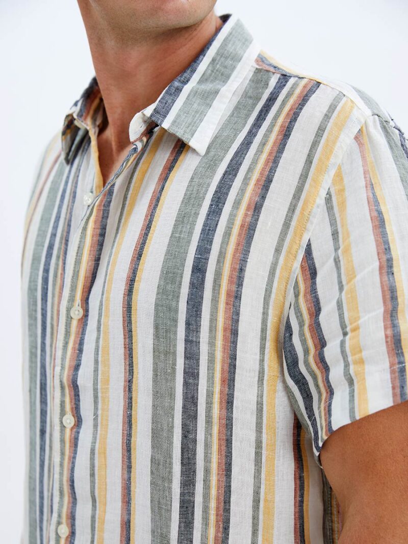 Point Zero 7064310 short-sleeved linen shirt with multicolored stripes