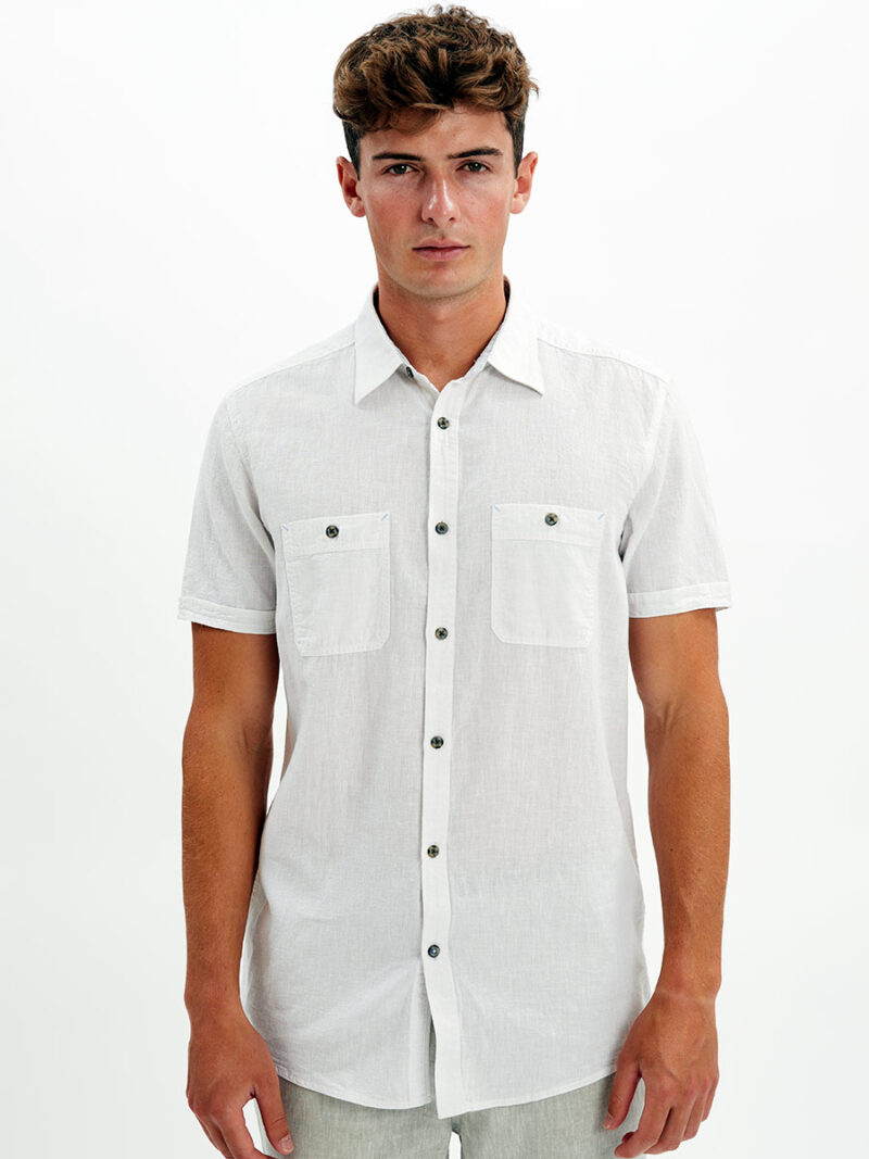 Point Zero shirt 7064300 short sleeve linen with 2 pockets white color