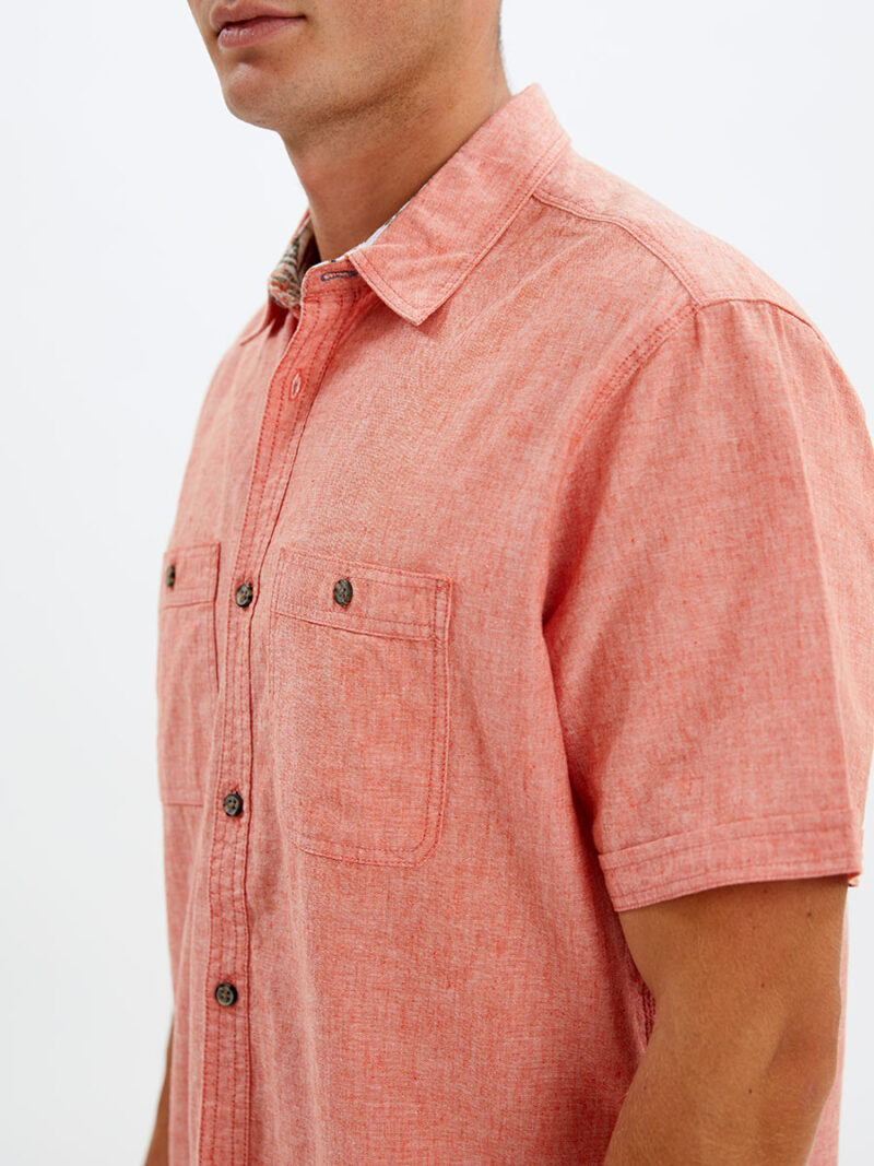 Point Zero shirt 7064300 short sleeve linen with 2 pockets coral color