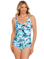 Penbrooke 1 piece swimsuit 60200053 printed D cup with slimming panel blue combo