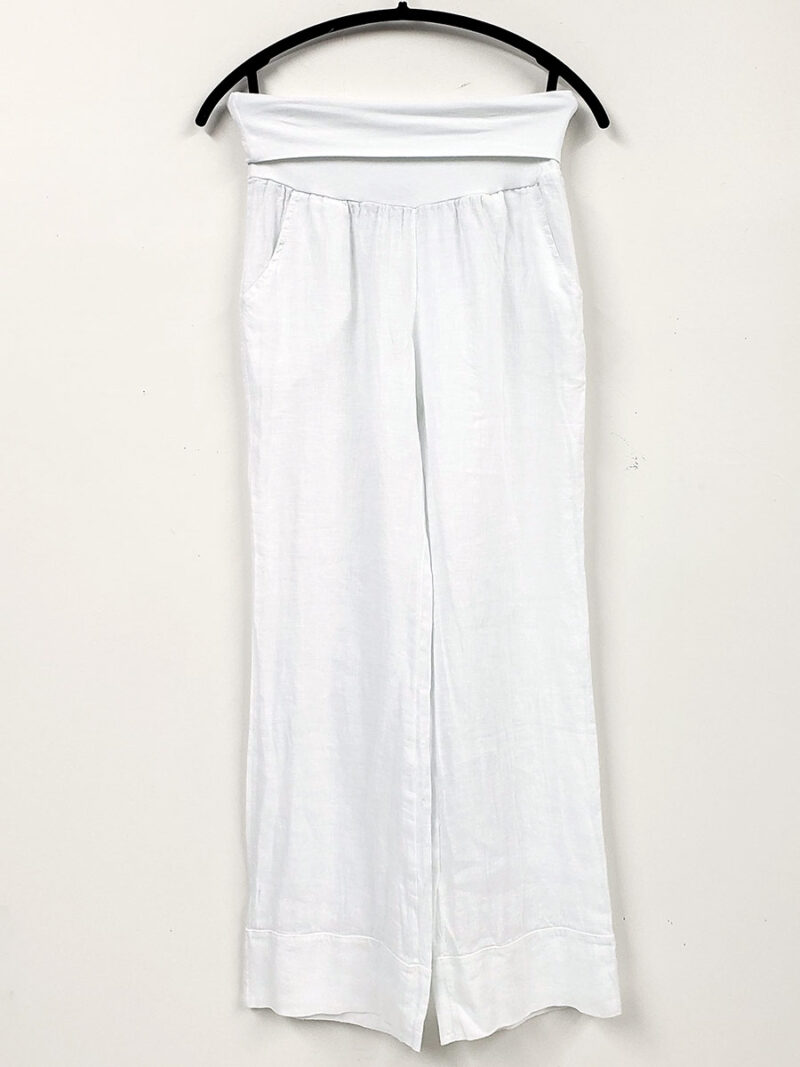 Pantalon M Italy 11-9320NOS en lin jambe large blanc