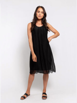 M Italy 19-62145NOS black sleeveless silk dress