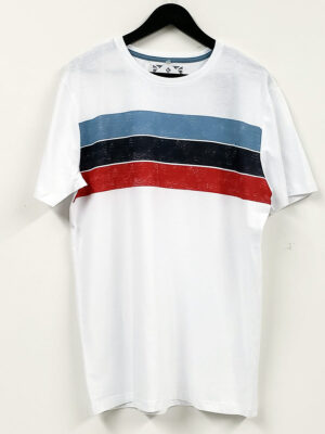 T-Shirt Point Zero 7061107 manches courtes imprimé bandes de couleurs sur fond blanc