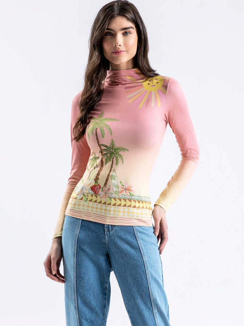 Lez a Lez top 5926L long sleeves printed soft and comfortable pink