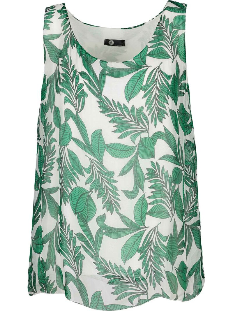 Top M Italy 15-8279DGS in sleeveless printed silk green combo