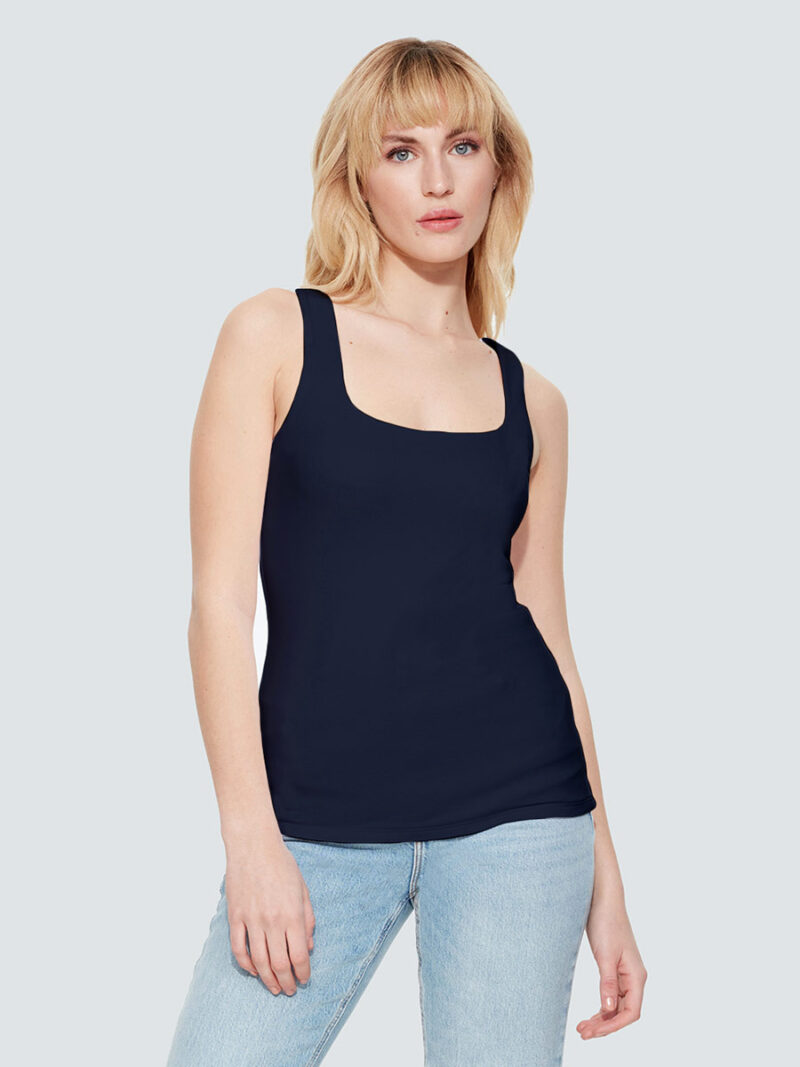 Black Tape tank top 2124300T square neckline and lined on the front navy color