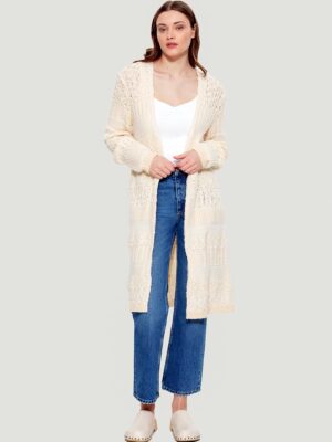Cardigan long Dex 2127251D en tricot souple et confortable couleur ivoire