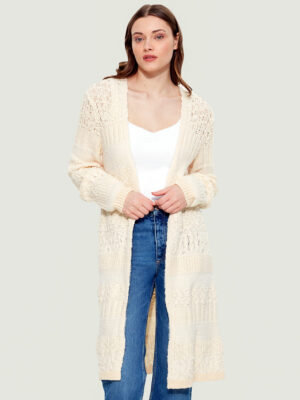 Cardigan long Dex 2127251D en tricot souple et confortable couleur ivoire