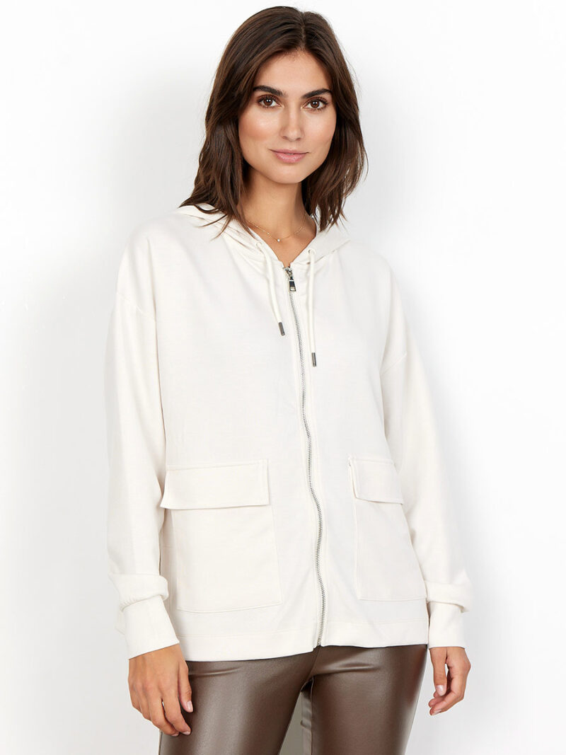 Soya concept cardigan PS-26035 with hood and zip soft and comfortable cream color