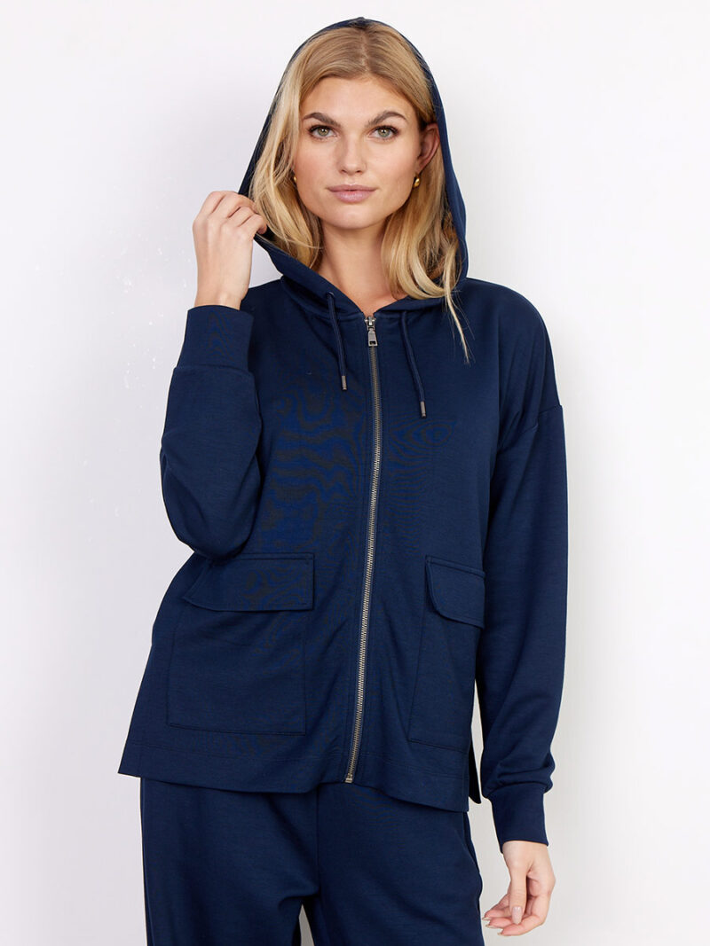 Soya concept cardigan PS-26035 with hood and zip soft and comfortable navy color