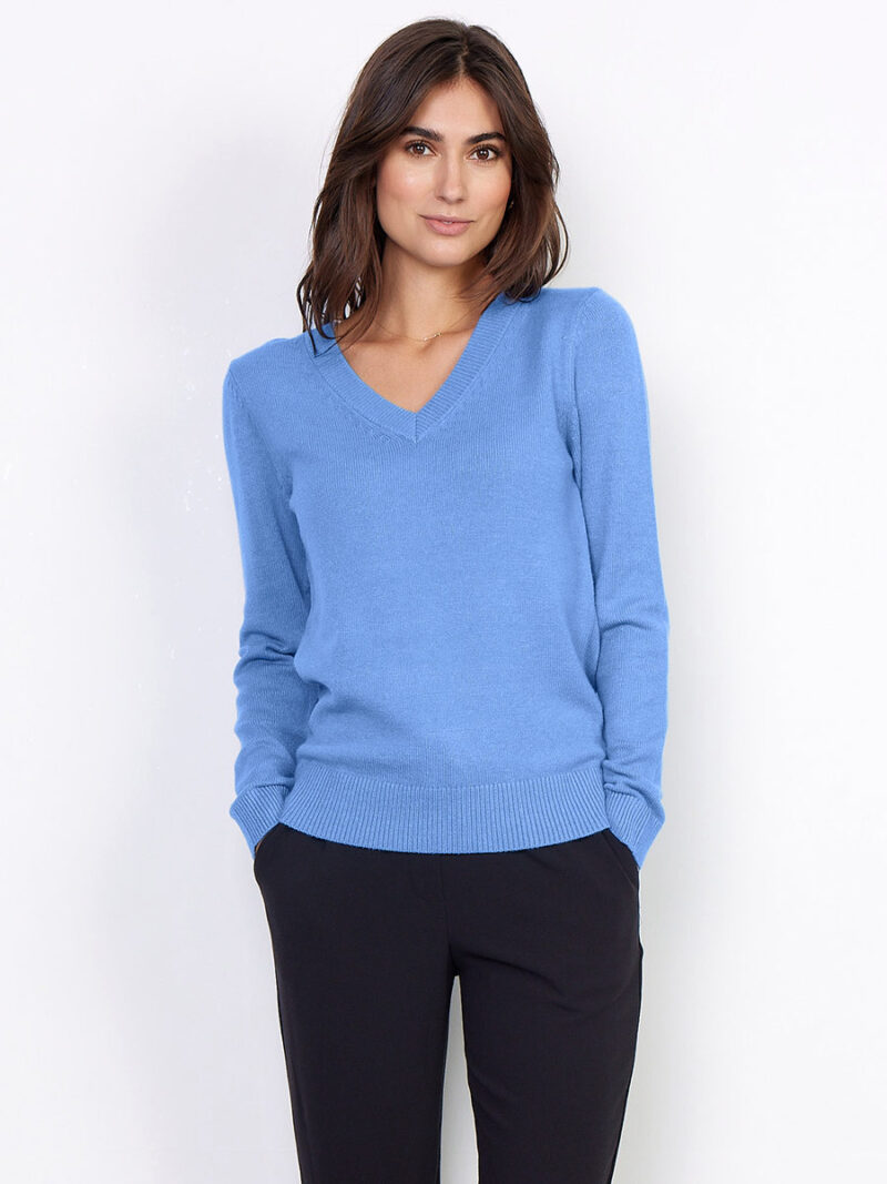 Chandail Soya Concept PS-33006 en tricot col V couleur bleu
