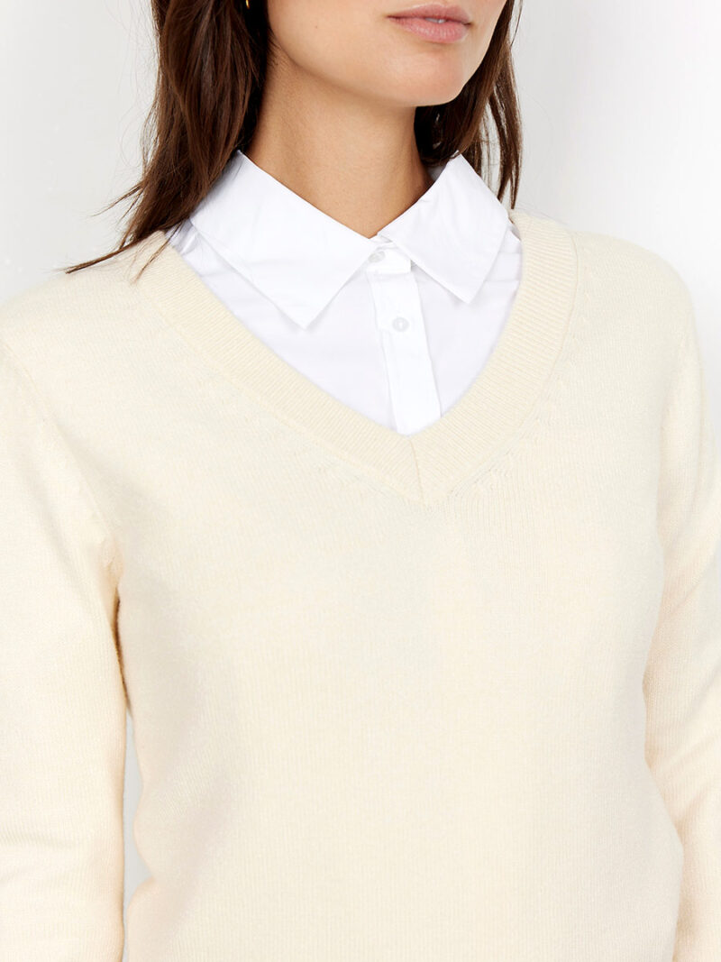 Chandail Soya Concept PS-33006 en tricot col V couleur crème