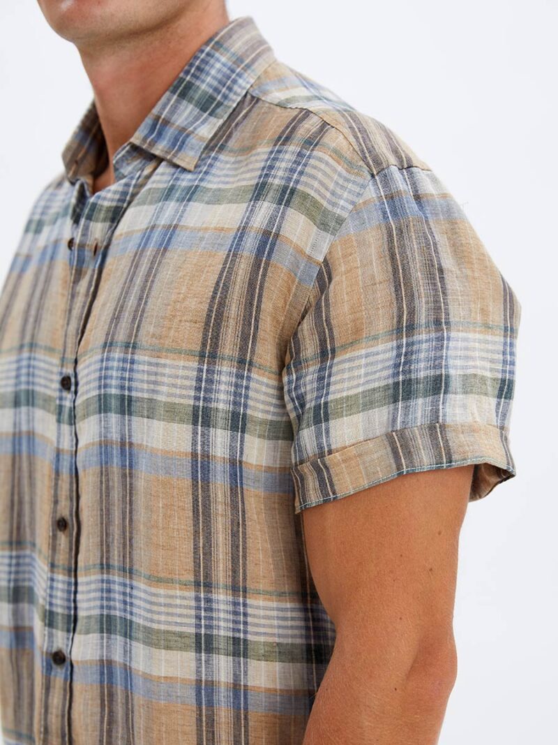 Point Zero 7064332 short-sleeved checked linen shirt