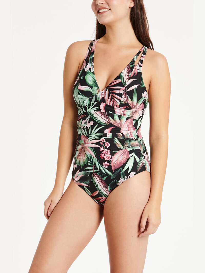 Nass-eau one-piece swimsuitW01184 slightly pleated V-neck black combo