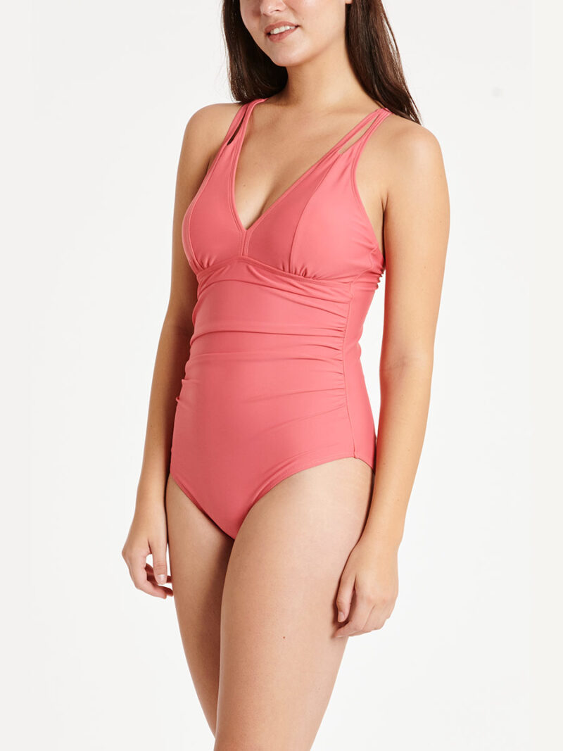 Nass-eau one-piece swimsuitW01184 slightly pleated V-neck pink color