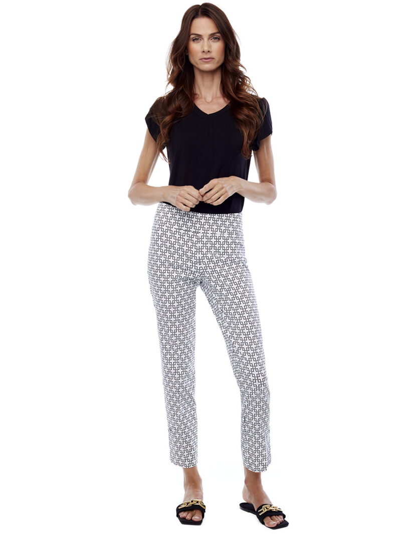 Pants UP 67758 printed comfortable pull-on waist and slimming panel combo black and white