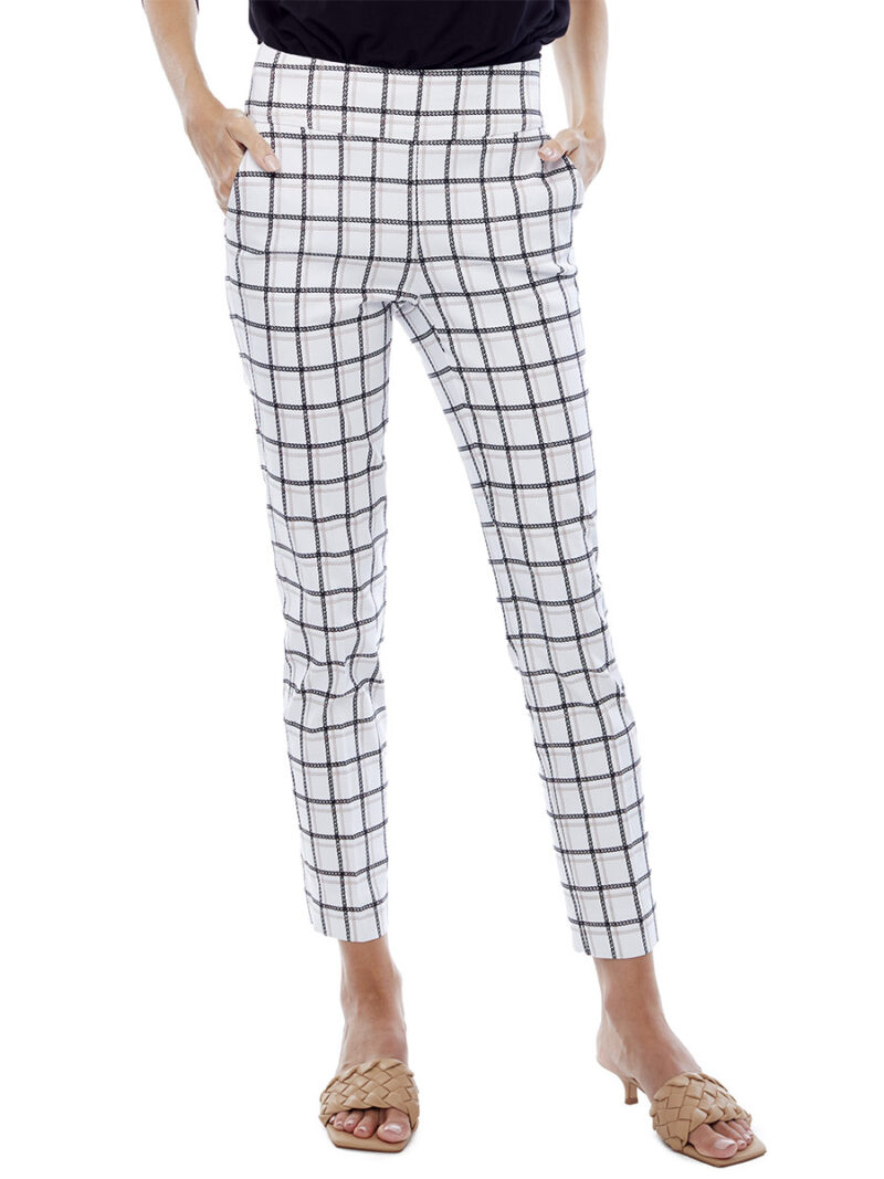 UP Pants 67760 white beige and black cube tile print comfortable pull-on and slimming panel