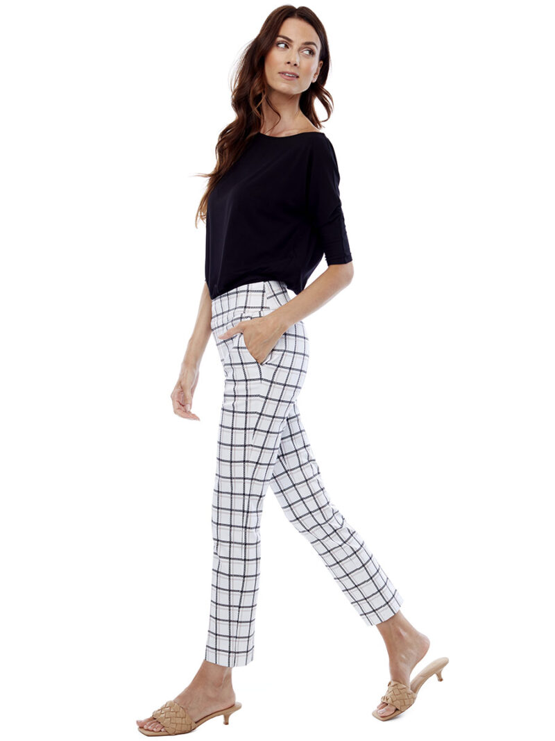 UP Pants 67760 white beige and black cube tile print comfortable pull-on and slimming panel