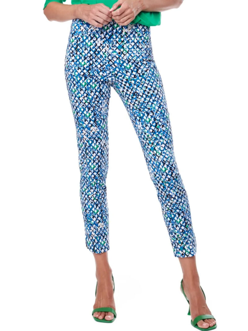 UP ankle pant 67752 comfortable print pull-on waist and slimming panel royal blue combo