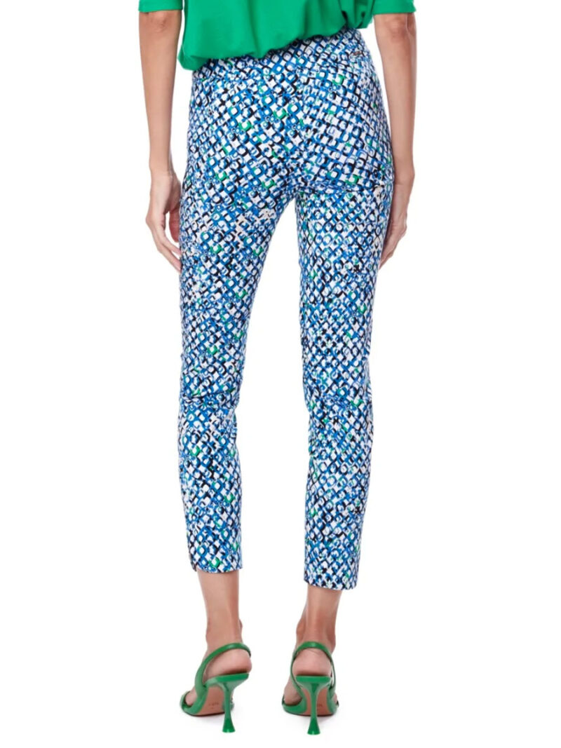 UP ankle pant 67752 comfortable print pull-on waist and slimming panel royal blue combo