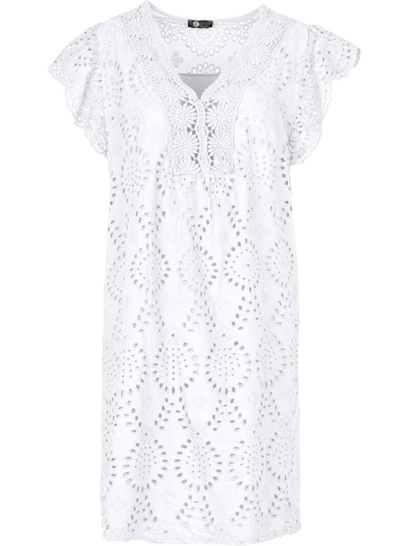 M Italy 19-23123S short sleeve cotton dress with English embroidery white color