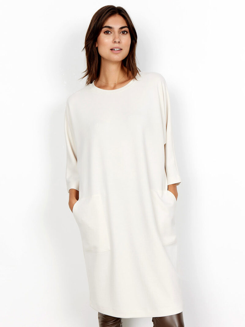 Soya Concept dress PS-26037 3/4 sleeves in soft and comfortable fabrics cream color