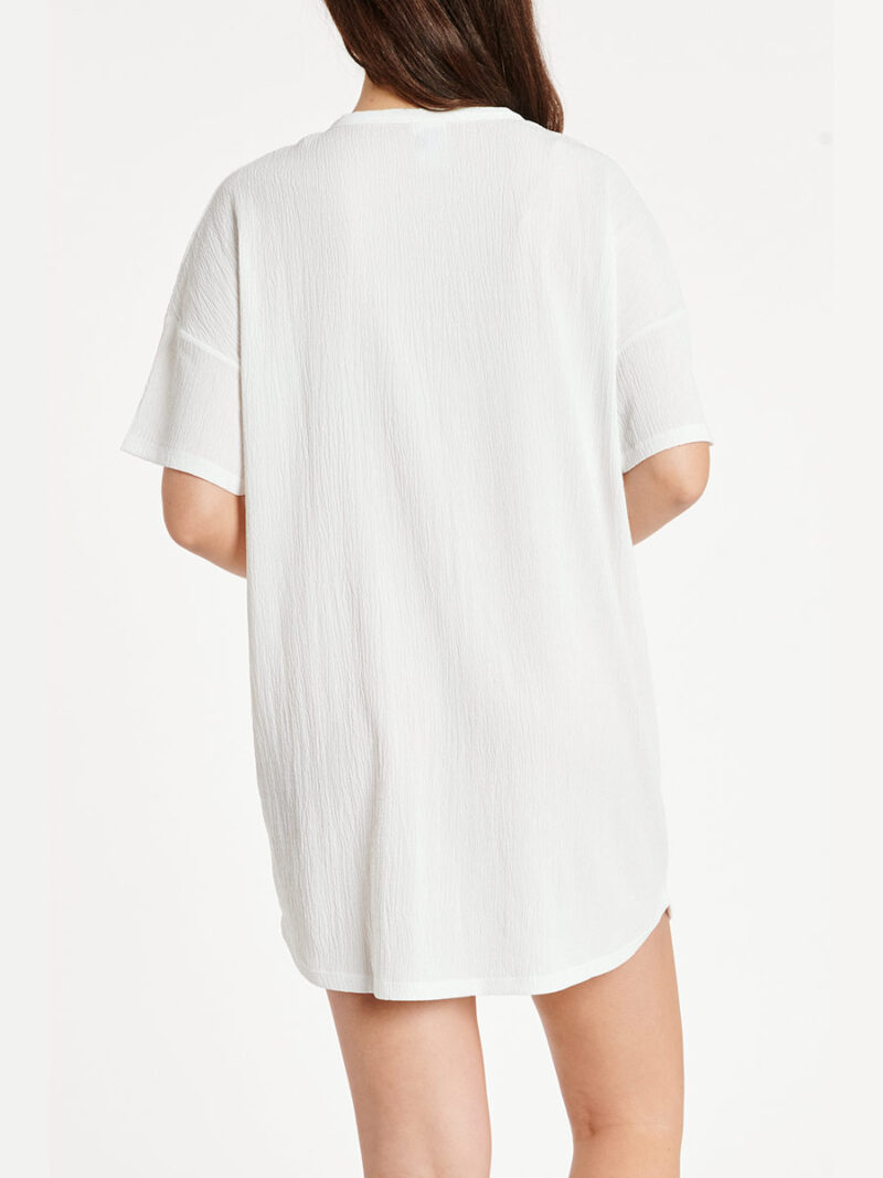 Tunique couvre-maillot Nass-eau W01164 en tissus froissé léger et souple blanc
