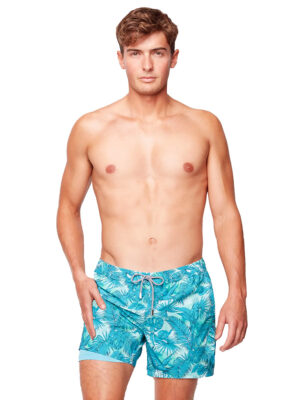 Public Beach PB5632 ultra-comfortable printed swim shorts aqua color