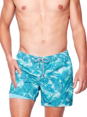 Public Beach PB5632 ultra-comfortable printed swim shorts aqua color