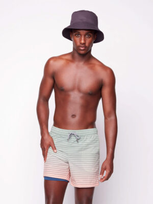 Public Beach PB5642 ultra-comfortable striped light pink print swim shorts with integrated shorts