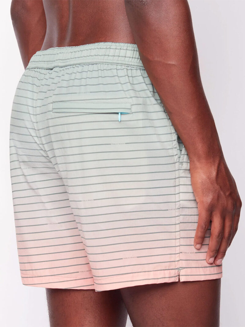 Public Beach PB5642 ultra-comfortable striped light pink print swim shorts with integrated shorts