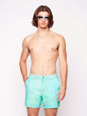 Short maillot Public Beach PB5644 imprimé poissons ultra confort avec cuissard intégré couleur aqua
