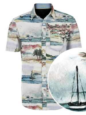 Point Zero shirt 7064656 comfortable and stretchy short sleeves printed sailboats multicolored