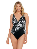 Penbrooke 1 piece swimsuit 60200027 printed with tummy control black combo
