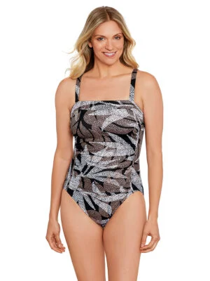 Penbrooke 1 piece swimsuit 60200097 printed with slimming panel brown and black combo
