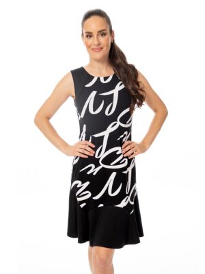 Bali 8126 sleeveless black and white print dress