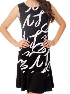Bali 8126 sleeveless black and white print dress