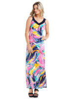 Modes Gitane long dress VL39-18502P sleeveless printed pink combo