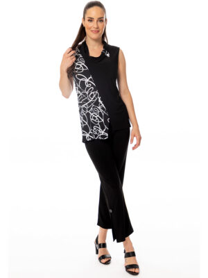 Bali 8013 sleeveless top printed on one side black and white